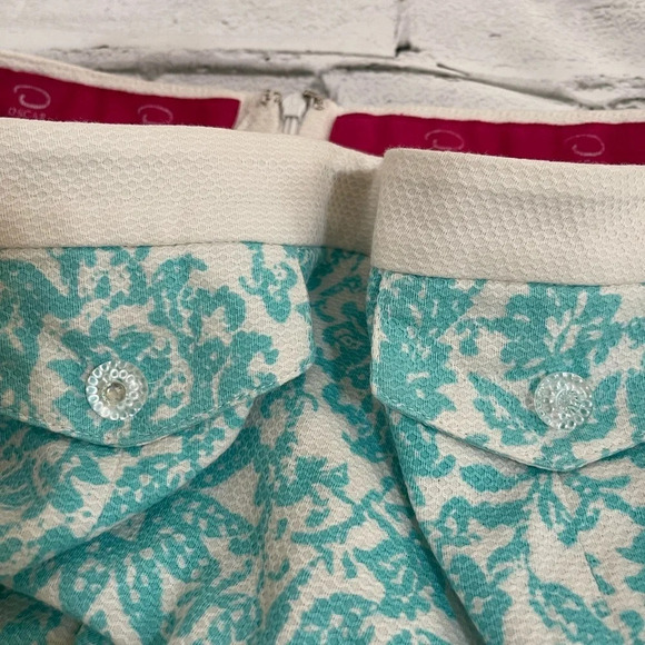Óscar de la Renta turquoise & white floral pleated lined skirt 10P - Picture 4 of 4